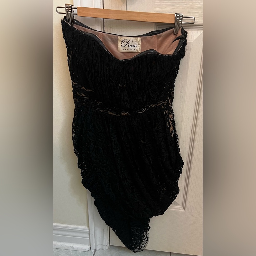 Rare Fashion Opulence Black Mocha Lace Sweetheart Strapless Drape Dress NWOT
